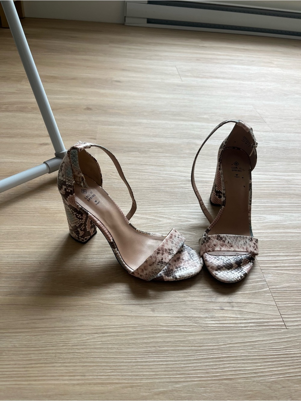 Call It Spring Pink Snake-Print Block Heel Sandals